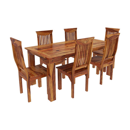 Stanford Solid Wood Dining Table Set With 6 Chairs In Natural Finish