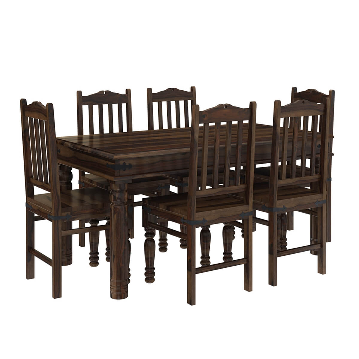 Crown Solid Wood Dining Table SET With 6 Chairs In Walnut Finish