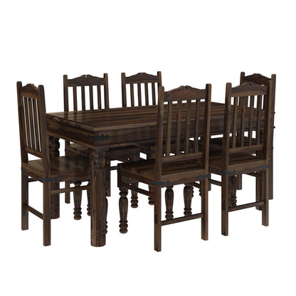 Crown Solid Wood Dining Table SET With 6 Chairs In Walnut Finish