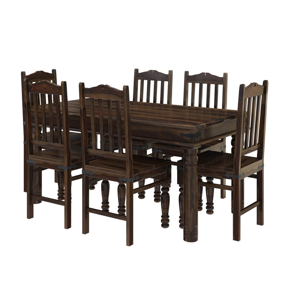 Crown Solid Wood Dining Table SET With 6 Chairs In Walnut Finish