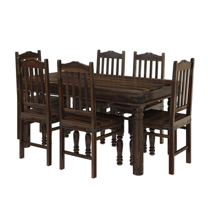 Crown Solid Wood Dining Table SET With 6 Chairs In Walnut Finish