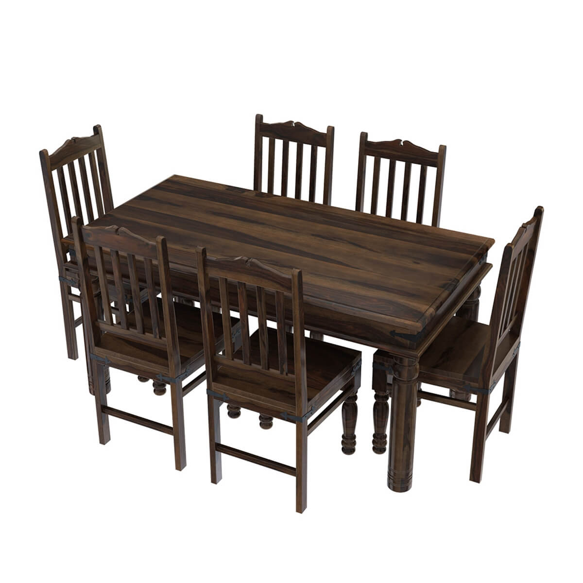Crown Solid Wood Dining Table SET With 6 Chairs In Walnut Finish