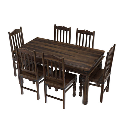 Crown Solid Wood Dining Table SET With 6 Chairs In Walnut Finish