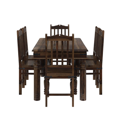 Crown Solid Wood Dining Table SET With 6 Chairs In Walnut Finish