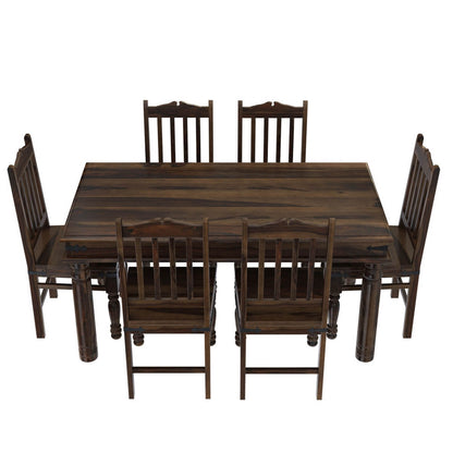 Crown Solid Wood Dining Table SET With 6 Chairs In Walnut Finish