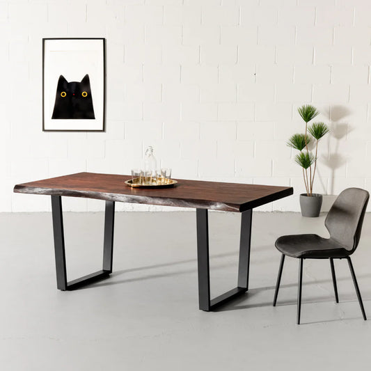 Janet Live Edge Acacia Wood Dining Table In Walnut Finish