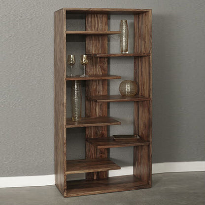 robert solid wood book shelve in brown stone finish