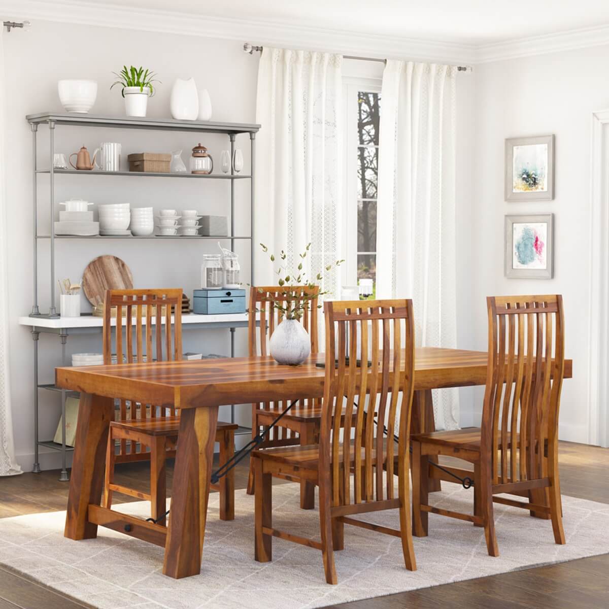 Foldable Solid Wood Dining Table SET In Natural Finish With 4 Chairs