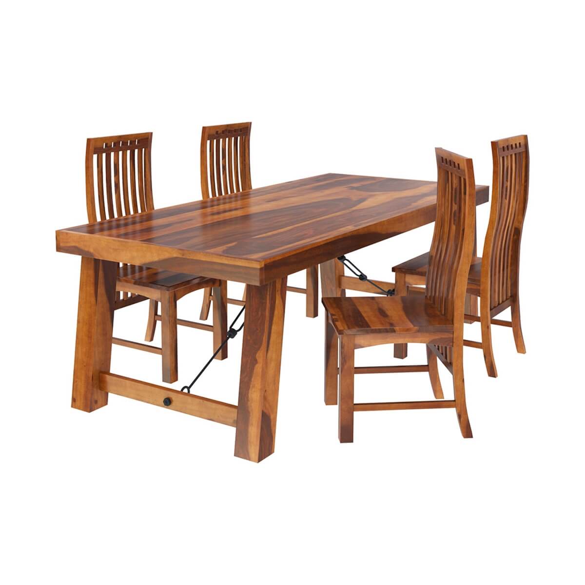 Foldable Solid Wood Dining Table SET In Natural Finish With 4 Chairs