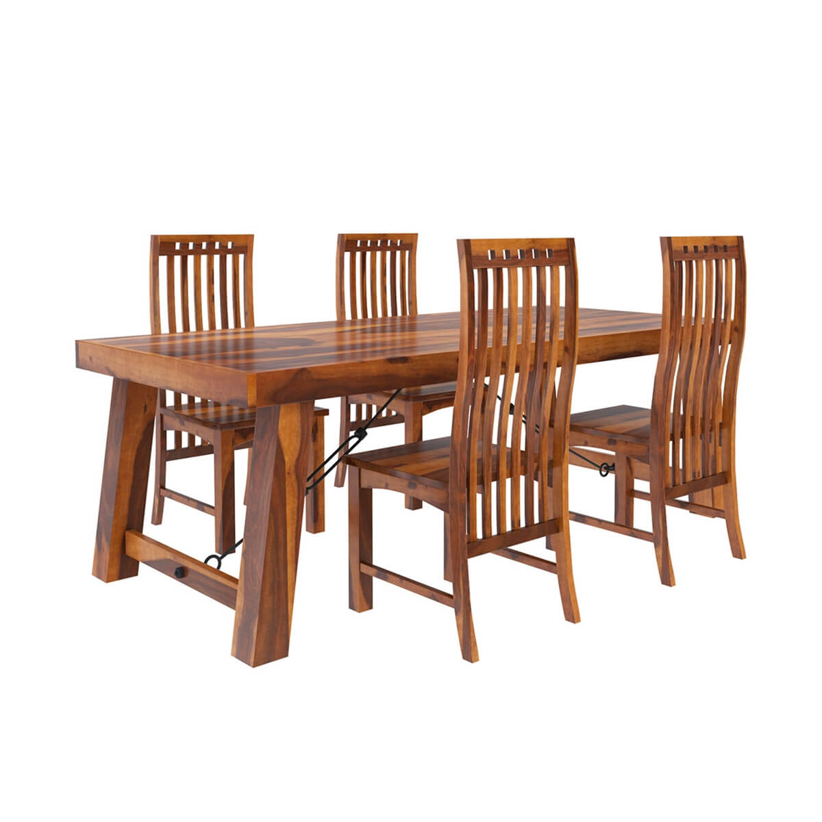 Foldable Solid Wood Dining Table SET In Natural Finish With 4 Chairs