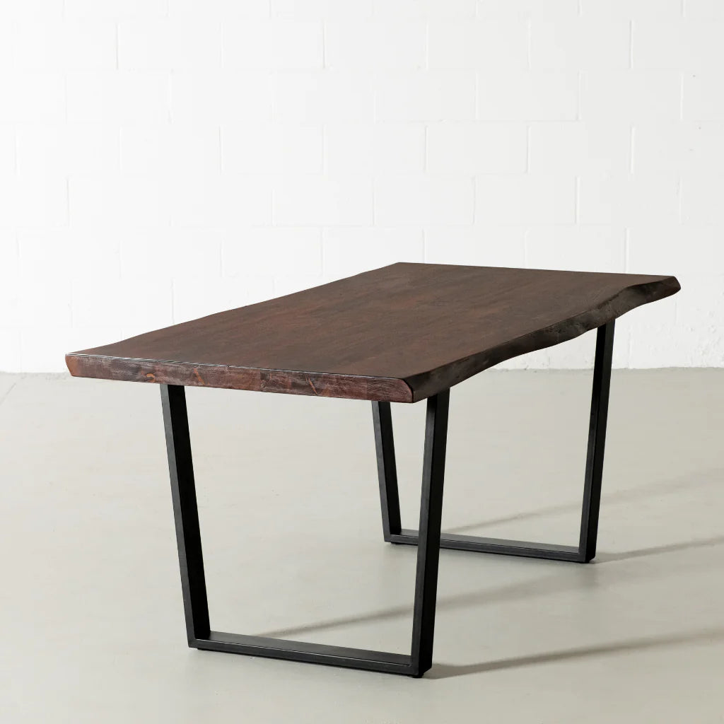 Janet Live Edge Acacia Wood Dining Table In Walnut Finish