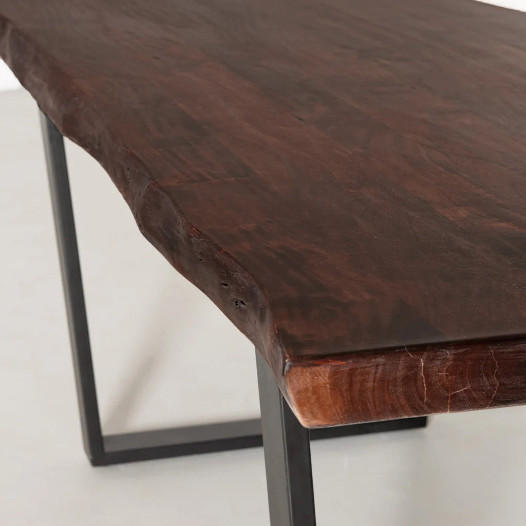 Janet Live Edge Acacia Wood Dining Table In Walnut Finish