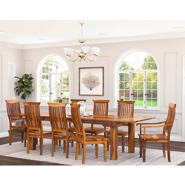 Vinai Extandable Solid Wood Dining Table Set With 8 Chairs In Natural Finish
