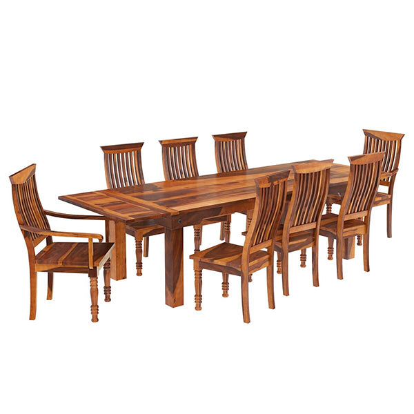 Vinai Extandable Solid Wood Dining Table Set With 8 Chairs In Natural Finish