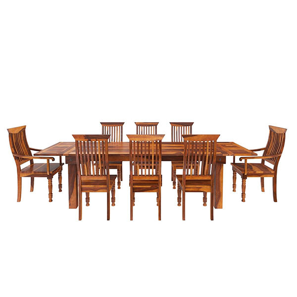 Vinai Extandable Solid Wood Dining Table Set With 8 Chairs In Natural Finish