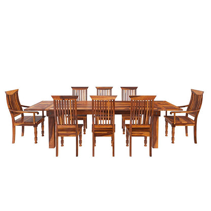 Vinai Extandable Solid Wood Dining Table Set With 8 Chairs In Natural Finish