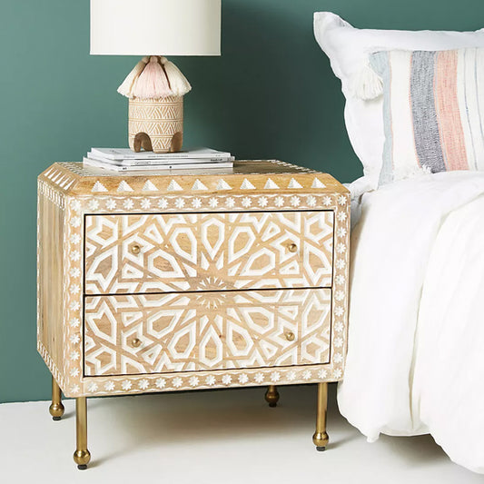 admire solid wood carved bedside table