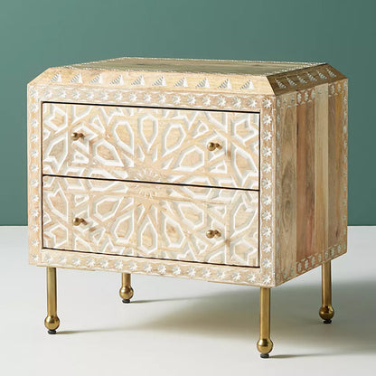 admire solid wood carved bedside table