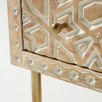 admire solid wood carved bedside table