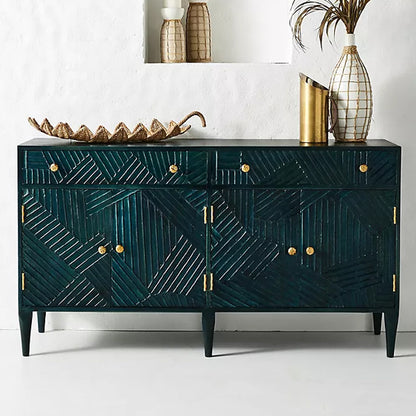 Hastkala solid wood carved sideboard in indigo finish