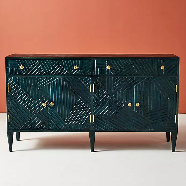 Hastkala solid wood carved sideboard in indigo finish