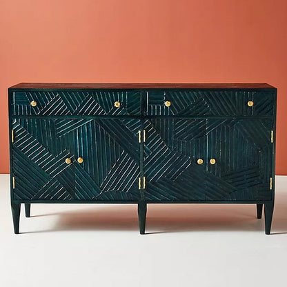 Hastkala solid wood carved sideboard in indigo finish