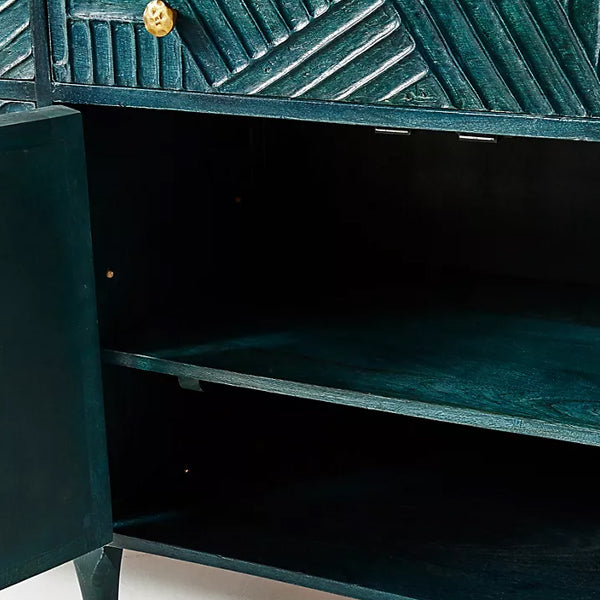 Hastkala solid wood carved sideboard in indigo finish
