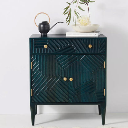 Hastkala solid wood carved chest of drawer in indigo finish