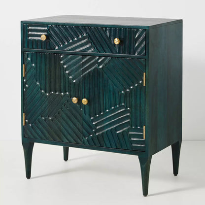 Hastkala solid wood carved chest of drawer in indigo finish