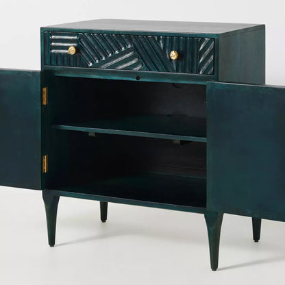 Hastkala solid wood carved chest of drawer in indigo finish