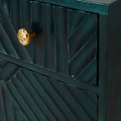 Hastkala solid wood carved chest of drawer in indigo finish