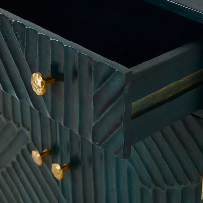 Hastkala solid wood carved chest of drawer in indigo finish