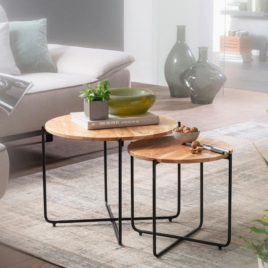 wood and metal nest of tables