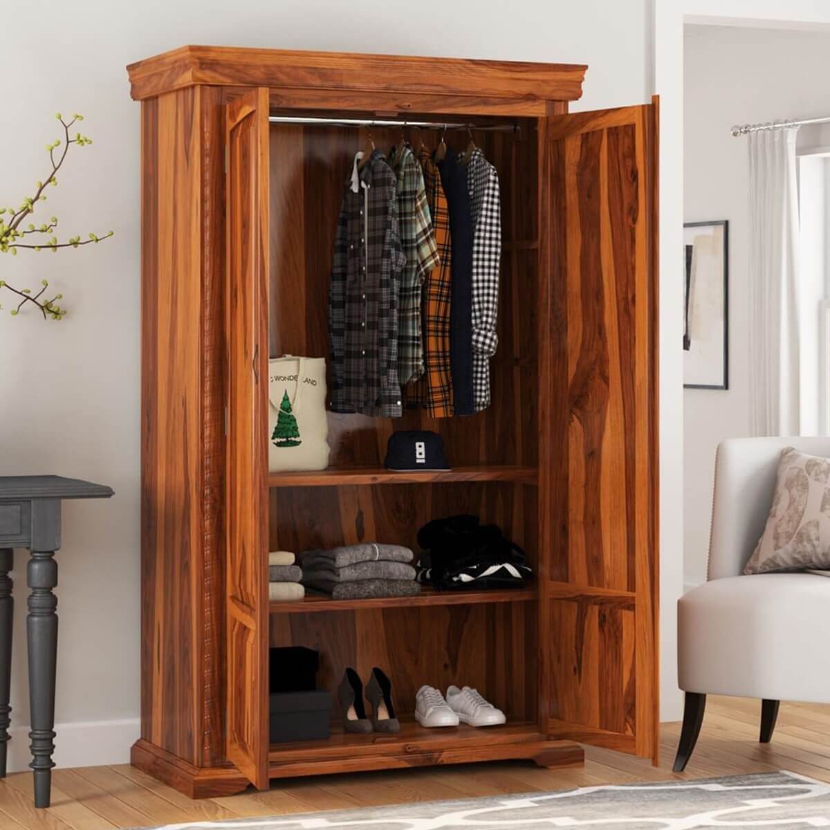 dravida solid wood wardrobe in natural finish