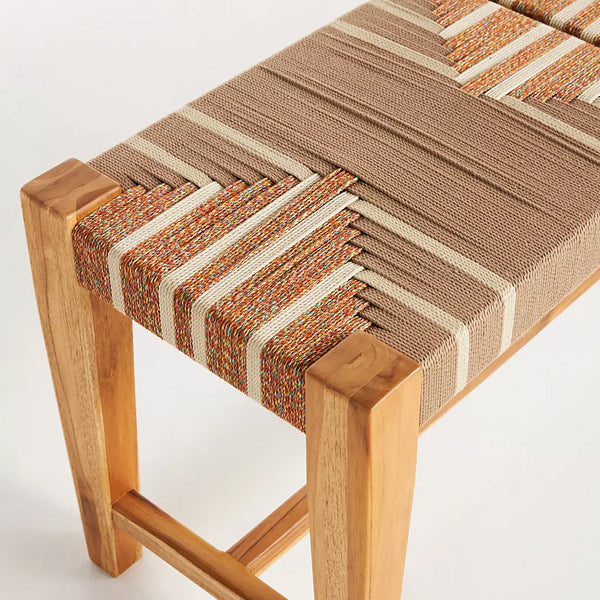 woven solid wood bench