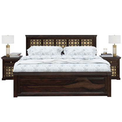 Niksa solid wood and brass bed in medium espresso finish