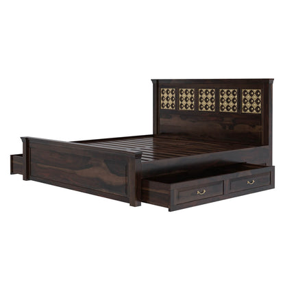 Niksa solid wood and brass bed in medium espresso finish