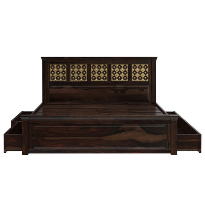 Niksa solid wood and brass bed in medium espresso finish