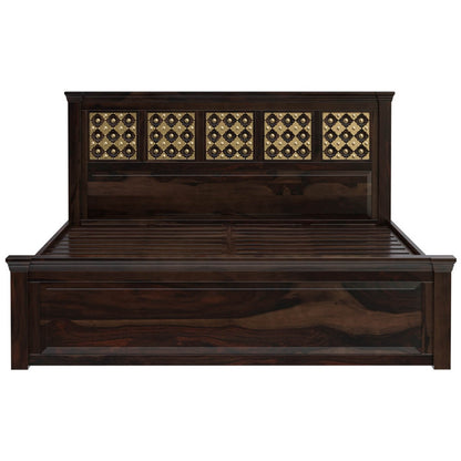 Niksa solid wood and brass bed in medium espresso finish
