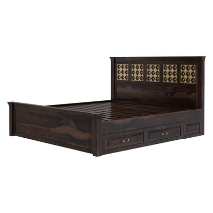 Niksa solid wood and brass bed in medium espresso finish