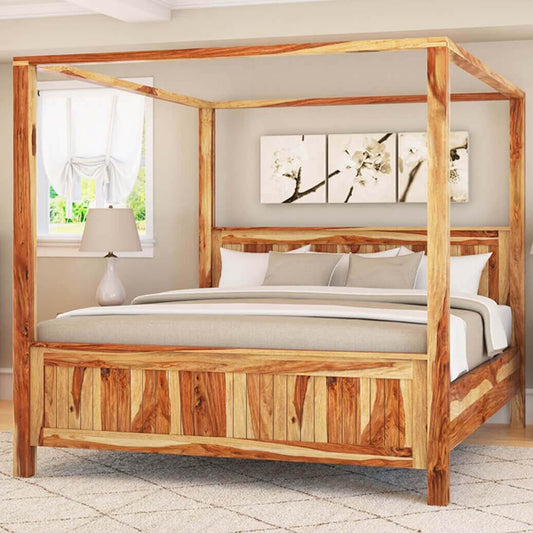 Livia solid wood poster bed in natural finish