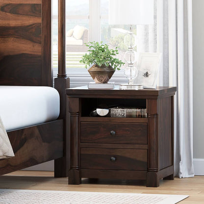 Bangalore solid wood bedside table in walnut finish