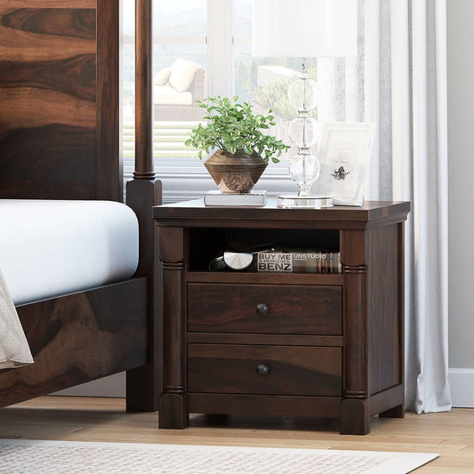 Bangalore solid wood bedside table in walnut finish