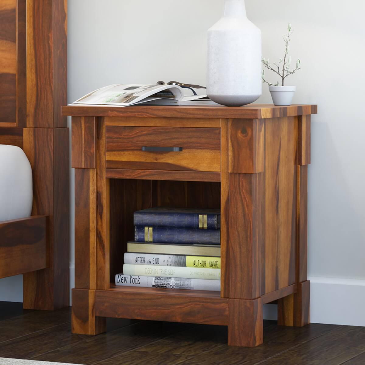 damakas solid wood bedside table in natural finish