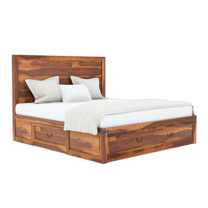 Floral solid wood bed in natural finish