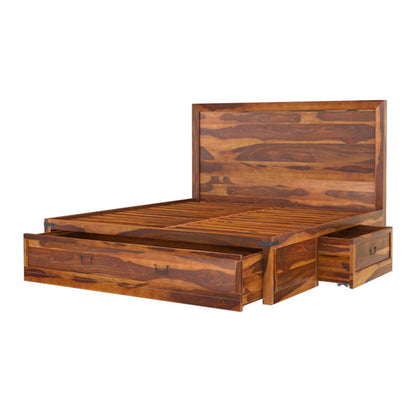 Floral solid wood bed in natural finish