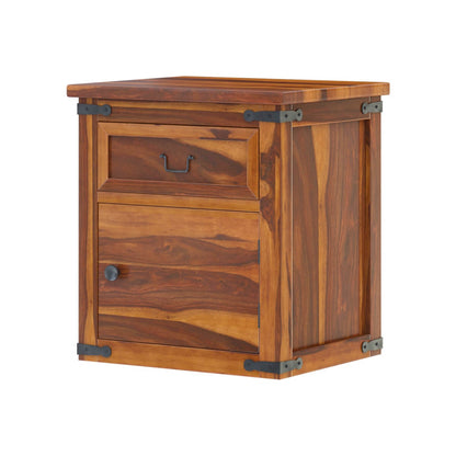 floral solid wood bedside table in natural finish