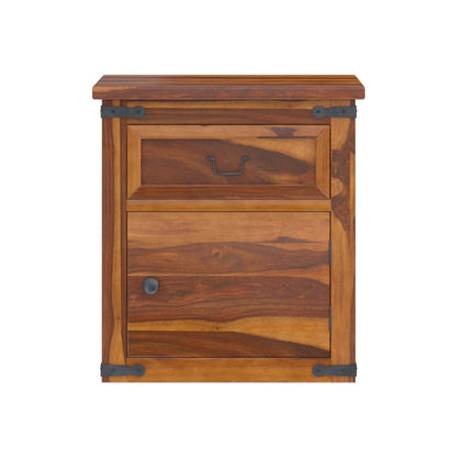 floral solid wood bedside table in natural finish