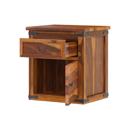 floral solid wood bedside table in natural finish