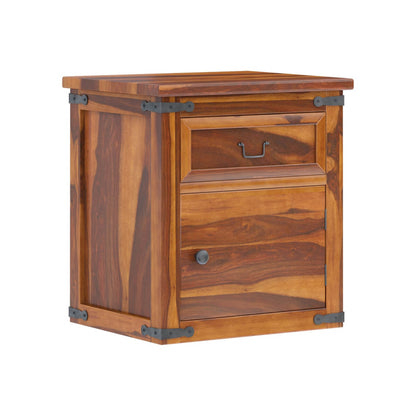 floral solid wood bedside table in natural finish